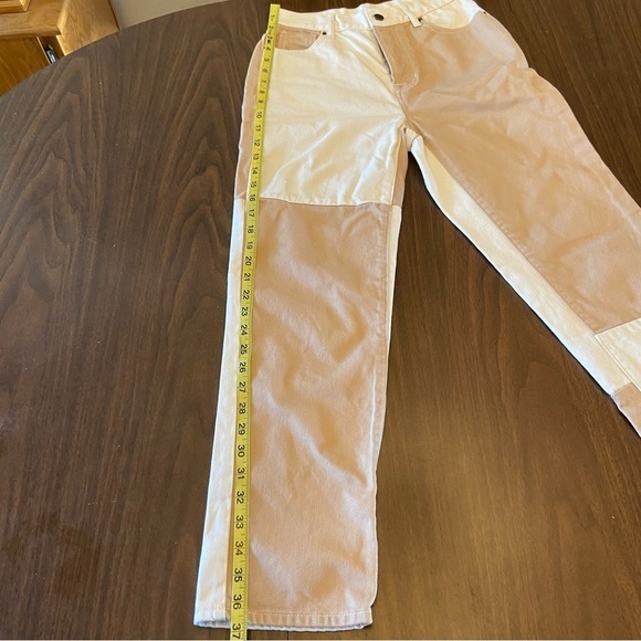 PacSun Women's Color Block Straight Leg Jeans High Rise - Beige and Tan 24 Waist - Picture 6 of 14